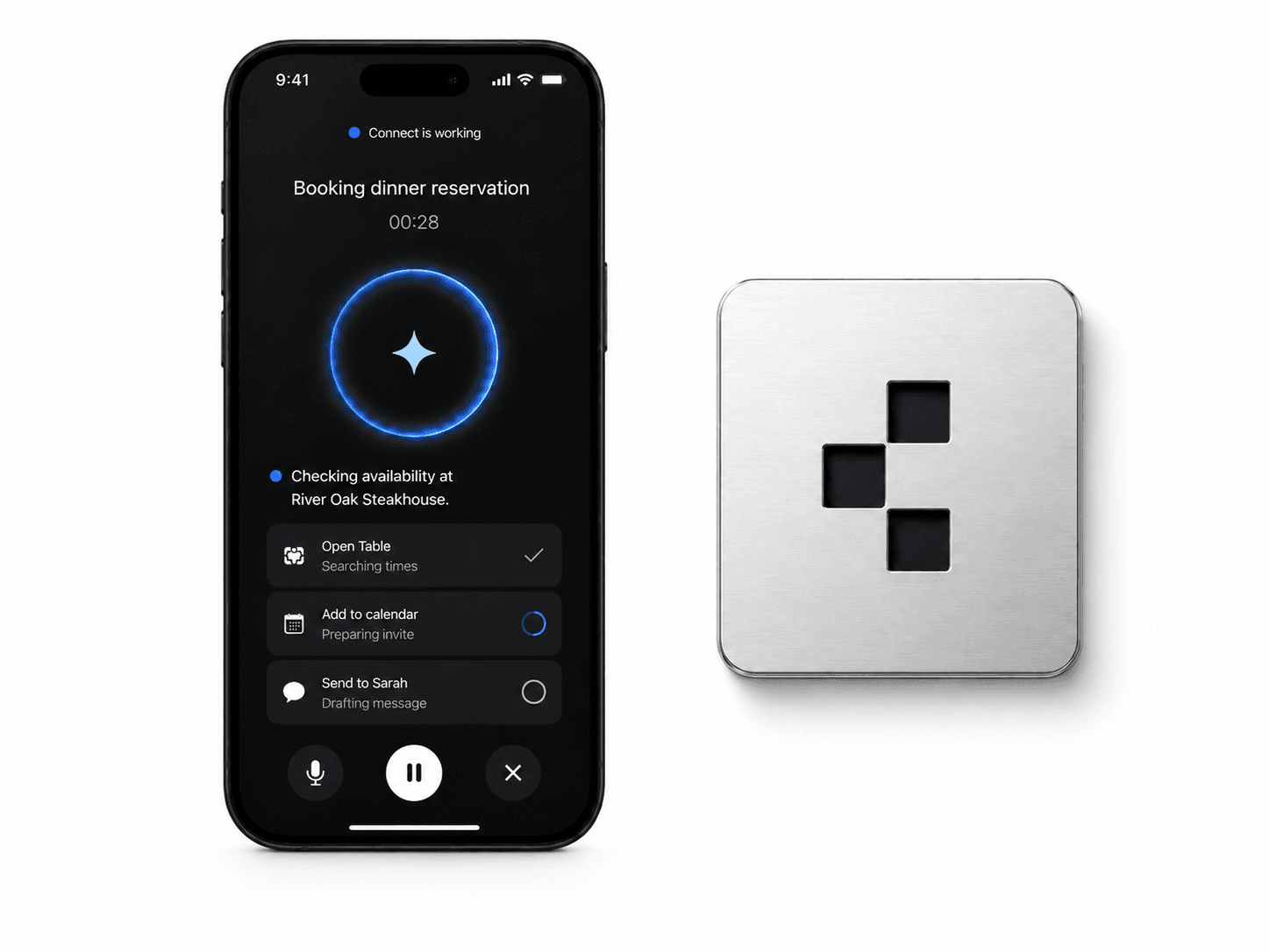Connect AI operating an iPhone to book a dinner reservation